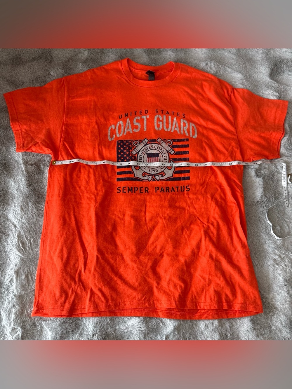 Gildan Mens XL US Coast Guard Semper Paratus Graphic T-Shirt Orange-0580 - Picture 4 of 6